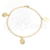 Tobillera de Dije 03.58.0040.10 Oro Laminado, Diseño de Ojo Griego y Cubana, Pulido, Tono Dorado (04 MM Thickness, 10 Inches Length)