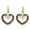 Argolla Huggie 02.210.0485.3.12 Oro Laminado, Diseño de Corazón, con Negro Zirconia Cubica, Pulido, Tono Dorado
