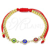 Pulsera Bolo Ajustable 03.63.2213.3.11 Oro Laminado, Diseño de Ojo Griego y Bola, Resinado Multicolor, Tono Dorado (04 MM Thickness, 11 Inches Length)