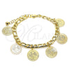 Pulsera de Dije 03.331.0138.08 Oro Laminado, Diseño de Angel y Moneda Centenario, Pulido, Tono Dorado (07 MM Thickness, 8 Inches Length)