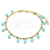 Tobillera de Dije 03.383.0011.10 Oro Laminado, con Turquoise Cristal, Pulido, Tono Dorado (03 MM Thickness, 10 Inches Length)