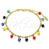 Tobillera de Dije 03.383.0011.3.10 Oro Laminado, con Multicolor Cristal, Pulido, Tono Dorado (03 MM Thickness, 10 Inches Length)
