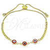 Pulsera Bolo Ajustable 03.63.2216.11 Oro Laminado, Diseño de Ojo Griego y Bola, con Blanca Zirconia Cubica, Resinado Rojo, Tono Dorado (01 MM Thickness, 11 Inches Length)
