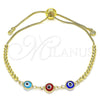 Pulsera Bolo Ajustable 03.63.2216.3.11 Oro Laminado, Diseño de Ojo Griego y Bola, con Blanca Zirconia Cubica, Resinado Multicolor, Tono Dorado (01 MM Thickness, 11 Inches Length)