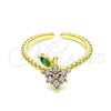 Anillo Multi Piedra 01.341.0042 Oro Laminado, Diseño de Fresa, con Violeta and Verde Zirconia Cubica, Pulido, Tono Dorado (One size fits all)