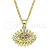 Collares con Dije 04.156.0390.1.20 Oro Laminado, Diseño de Ojo Griego, con Multicolor Micro Pave, Pulido, Tono Dorado (02 MM Thickness, 20 Inches Length)