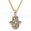 Collares con Dije 04.156.0395.1.20 Oro Laminado, Diseño de Mano de Dios y Judaica, con Micro Pave Multicolor, Pulido, Tono Dorado (Grosor 02 MM, 20 Pulgadas de Largo)