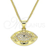 Collares con Dije 04.156.0399.20 Oro Laminado, Diseño de Ojo Griego, con Zafiro Azul and Blanca Micro Pave, Pulido, Tono Dorado (02 MM Thickness, 20 Inches Length)