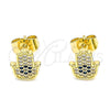 Arete Dormilona 02.156.0558 Oro Laminado, Diseño de Mano de Dios, con Zafiro Azul and Blanca Micro Pave, Pulido, Tono Dorado
