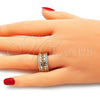 Anillo Multi Piedra 01.210.0114.08 Oro Laminado, Diseño de Llave Griega, con Blanca Zirconia Cubica, Pulido, Tono Dorado (Size 8)