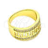 Anillo Multi Piedra 01.210.0114.08 Oro Laminado, Diseño de Llave Griega, con Blanca Zirconia Cubica, Pulido, Tono Dorado (Size 8)