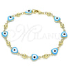 Pulsera Elegante 03.213.0037.4.08 Oro Laminado, Diseño de Ojo Griego y Corazón, Esmaltado Turquesa, Tono Dorado (08 MM Thickness, 8 Inches Length)