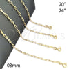 Gargantilla Basica 04.02.0010.20 Oro Laminado, Diseño de Paperclip, Pulido, Tono Dorado (03 MM Thickness, 20 Inches Length)