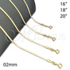 Gargantilla Basica 04.58.0018.20 Oro Laminado, Pulido, Tono Dorado (02 MM Thickness, 20 Inches Length)