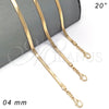 Gargantilla Basica 04.58.0020.20 Oro Laminado, Diseño de Herringbone, Pulido, Tono Dorado (04 MM Thickness, 20 Inches Length)
