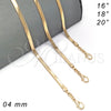 Gargantilla Basica 04.58.0020.20 Oro Laminado, Diseño de Herringbone, Pulido, Tono Dorado (04 MM Thickness, 20 Inches Length)