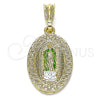 Dije Religioso 05.351.0171 Oro Laminado, Diseño de Guadalupe y Corazón, Pulido, Tres Tonos