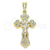 Dije Religioso 05.351.0026.1 Oro Laminado, Diseño de Crucifijo, con Blanca Cristal, Pulido, Tres Tonos