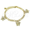 Pulsera de Dije 03.331.0177.08 Oro Laminado, Diseño de Mariposa, Pulido, Tono Dorado (05 MM Thickness, 8 Inches Length)