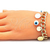 Pulsera de Dije 03.331.0185.08 Oro Laminado, Diseño de Ojo Griego, Resinado Blanco, Tono Dorado (10 MM Thickness, 8 Inches Length)