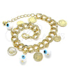 Pulsera de Dije 03.331.0185.08 Oro Laminado, Diseño de Ojo Griego, Resinado Blanco, Tono Dorado (10 MM Thickness, 8 Inches Length)