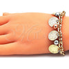 Pulsera de Dije 03.331.0189.08 Oro Laminado, Diseño de Flor y Bola, con Blanca Cristal, Pulido, Tres Tonos (07 MM Thickness, 8 Inches Length)