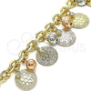 Pulsera de Dije 03.331.0189.08 Oro Laminado, Diseño de Flor y Bola, con Blanca Cristal, Pulido, Tres Tonos (07 MM Thickness, 8 Inches Length)