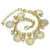 Pulsera de Dije 03.331.0189.08 Oro Laminado, Diseño de Flor y Bola, con Blanca Cristal, Pulido, Tres Tonos (07 MM Thickness, 8 Inches Length)
