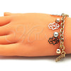 Pulsera de Dije 03.331.0190.08 Oro Laminado, Diseño de Mano de Dios y Bola, Pulido, Tres Tonos (06 MM Thickness, 8 Inches Length)