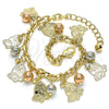 Pulsera de Dije 03.331.0192.08 Oro Laminado, Diseño de Mariposa y Bola, con Blanca Cristal, Pulido, Tres Tonos (06 MM Thickness, 8 Inches Length)