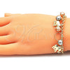 Pulsera de Dije 03.331.0193.09 Oro Laminado, Diseño de Elefante y Bola, Mate, Tres Tonos (04 MM Thickness, 9 Inches Length)