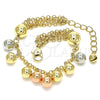 Pulsera de Dije 03.331.0194.08 Oro Laminado, Diseño de Bola, Pulido, Tres Tonos (03 MM Thickness, 8 Inches Length)