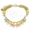 Pulsera de Dije 03.331.0194.08 Oro Laminado, Diseño de Bola, Pulido, Tres Tonos (03 MM Thickness, 8 Inches Length)