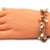 Pulsera de Dije 03.331.0196.07 Oro Laminado, Diseño de Flor y Bola, Pulido, Tres Tonos (05 MM Thickness, 7 Inches Length)