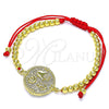 Pulsera Bolo Ajustable 03.381.0005.10 Oro Laminado, Diseño de Mano de Dios y Ancla, con Blanca Micro Pave, Pulido, Tono Dorado (04 MM Thickness, 10 Inches Length)
