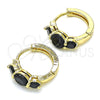 Argolla Huggie 02.210.0490.4.15 Oro Laminado, con Negro Zirconia Cubica, Pulido, Tono Dorado
