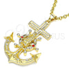 Dije Religioso 05.213.0111 Oro Laminado, Diseño de Guadalupe y Ancla, con Granate and Blanca Cristal, Pulido, Tono Dorado