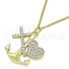Collares con Dije 04.381.0009.20 Oro Laminado, Diseño de Ancla y Cruz, con Blanca Micro Pave, Pulido, Tono Dorado (02 MM Thickness, 20 Inches Length)