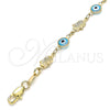 Pulsera Elegante 03.326.0007.3.06 Oro Laminado, Diseño de Ojo Griego y Mano de Dios, Resinado Turquesa, Tono Dorado (07 MM Thickness, 6 Inches Length)