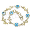 Pulsera Elegante 03.326.0009.3.06 Oro Laminado, Diseño de Ojo Griego y Delfín, Resinado Turquesa, Tono Dorado (07 MM Thickness, 6 Inches Length)