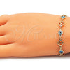 Pulsera Elegante 03.326.0011.3.08 Oro Laminado, Diseño de Ojo Griego y Trébol de Cuatro Hojas, Resinado Turquesa, Tono Dorado (08 MM Thickness, 8 Inches Length)