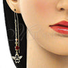 Arete Violador 02.253.0025 Oro Laminado, Diseño de Angel y Corazón, con Blanca Micro Pave, Pulido, Tres Tonos