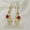 Arete Violador 02.253.0026 Oro Laminado, Diseño de Niñita Pequeña y Flor, con Blanca Micro Pave, Pulido, Tres Tonos