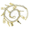 Tobillera de Dije 03.372.0011.10 Oro Laminado, Diseño de Llave y Candado, con Blanca Cristal, Pulido, Tono Dorado (03 MM Thickness, 10 Inches Length)