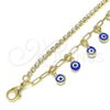 Tobillera de Dije 03.372.0012.10 Oro Laminado, Diseño de Ojo Griego y Paperclip, con Blanca Cristal, Resinado Azul, Tono Dorado (03 MM Thickness, 10 Inches Length)
