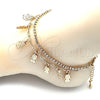 Tobillera de Dije 03.372.0016.10 Oro Laminado, Diseño de Niñita Pequeña y Paperclip, con Blanca Cristal, Pulido, Tono Dorado (03 MM Thickness, 10 Inches Length)