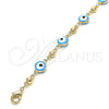 Tobillera Elegante 03.213.0018.4.10 Oro Laminado, Diseño de Ojo Griego, Esmaltado Turquesa, Tono Dorado (08 MM Thickness, 10 Inches Length)