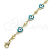 Pulsera Elegante 03.213.0037.5.08 Oro Laminado, Diseño de Ojo Griego y Corazón, Esmaltado Verde, Tono Dorado (08 MM Thickness, 8 Inches Length)