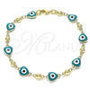Pulsera Elegante 03.213.0037.5.08 Oro Laminado, Diseño de Ojo Griego y Corazón, Esmaltado Verde, Tono Dorado (08 MM Thickness, 8 Inches Length)