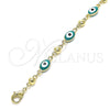 Tobillera Elegante 03.213.0033.5.10 Oro Laminado, Diseño de Ojo Griego, Esmaltado Verde, Tono Dorado (06 MM Thickness, 10 Inches Length)